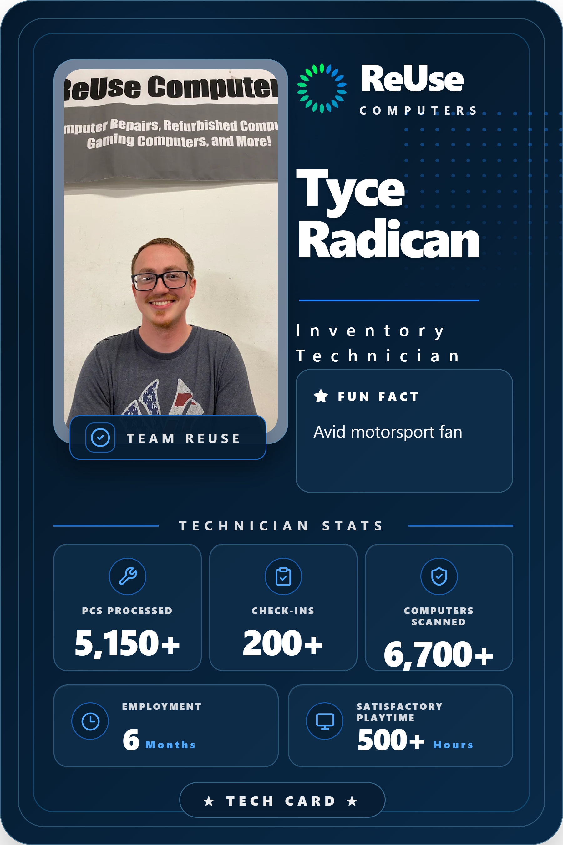 Tyce Radican — ReUse staff trading card